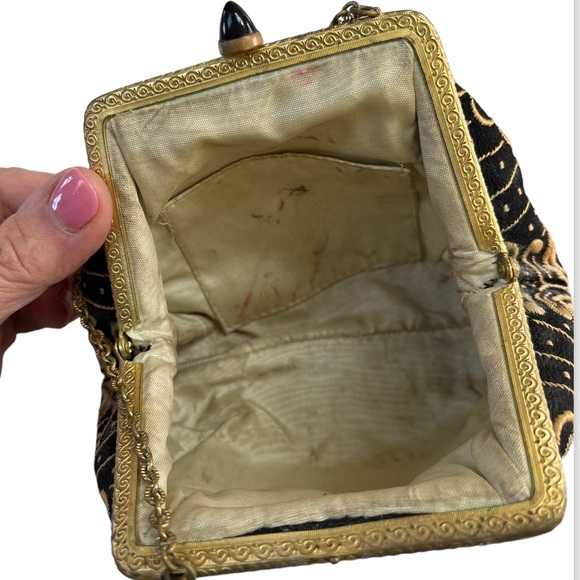 Vintage Embroidered Black and Gold Mini Bag - Picture 4 of 7